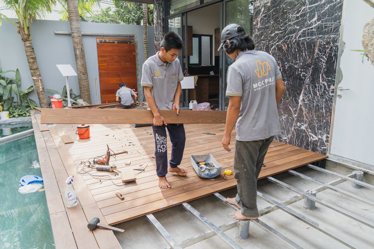 Crew working on a floor installation